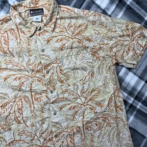 Columbia Sportswear Men's L Hawaiian Orange Button Up Floral Shirt Palm Orange